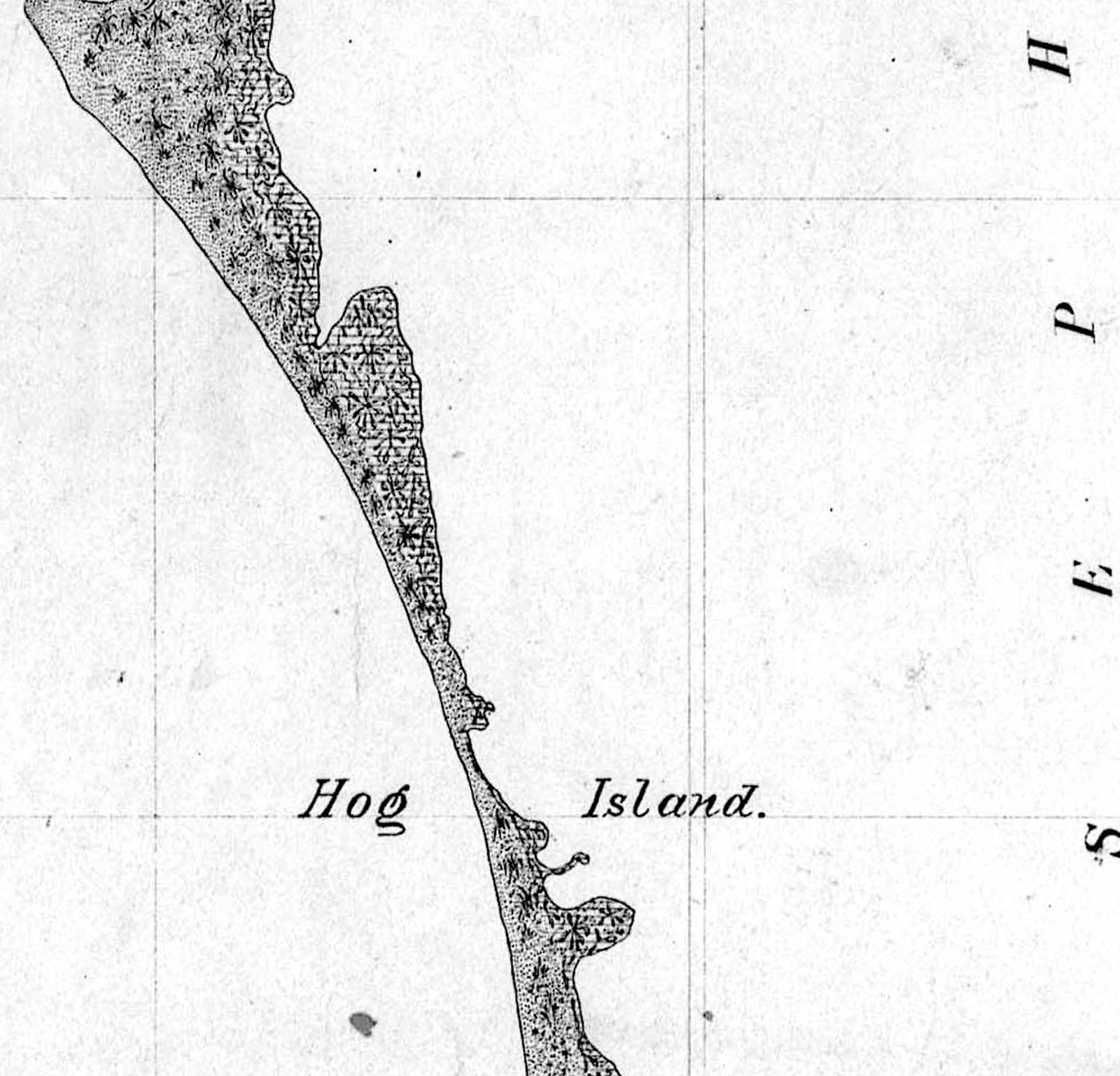 NOAA 1884 historical survey map of the registered Honeymoon and Caladesi viewport, showing and labeling a continuous Hog Island across the later Hurricane Pass location.